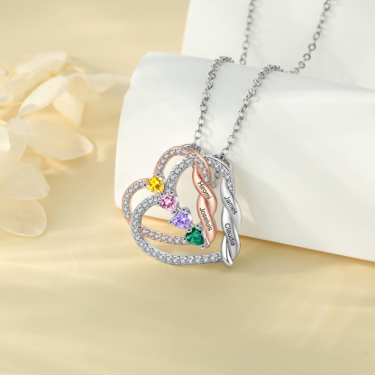 Personalized Heart-to-Heart Birthstone Necklace with Names – Custom Diamond Pendant Gift | Jessemade