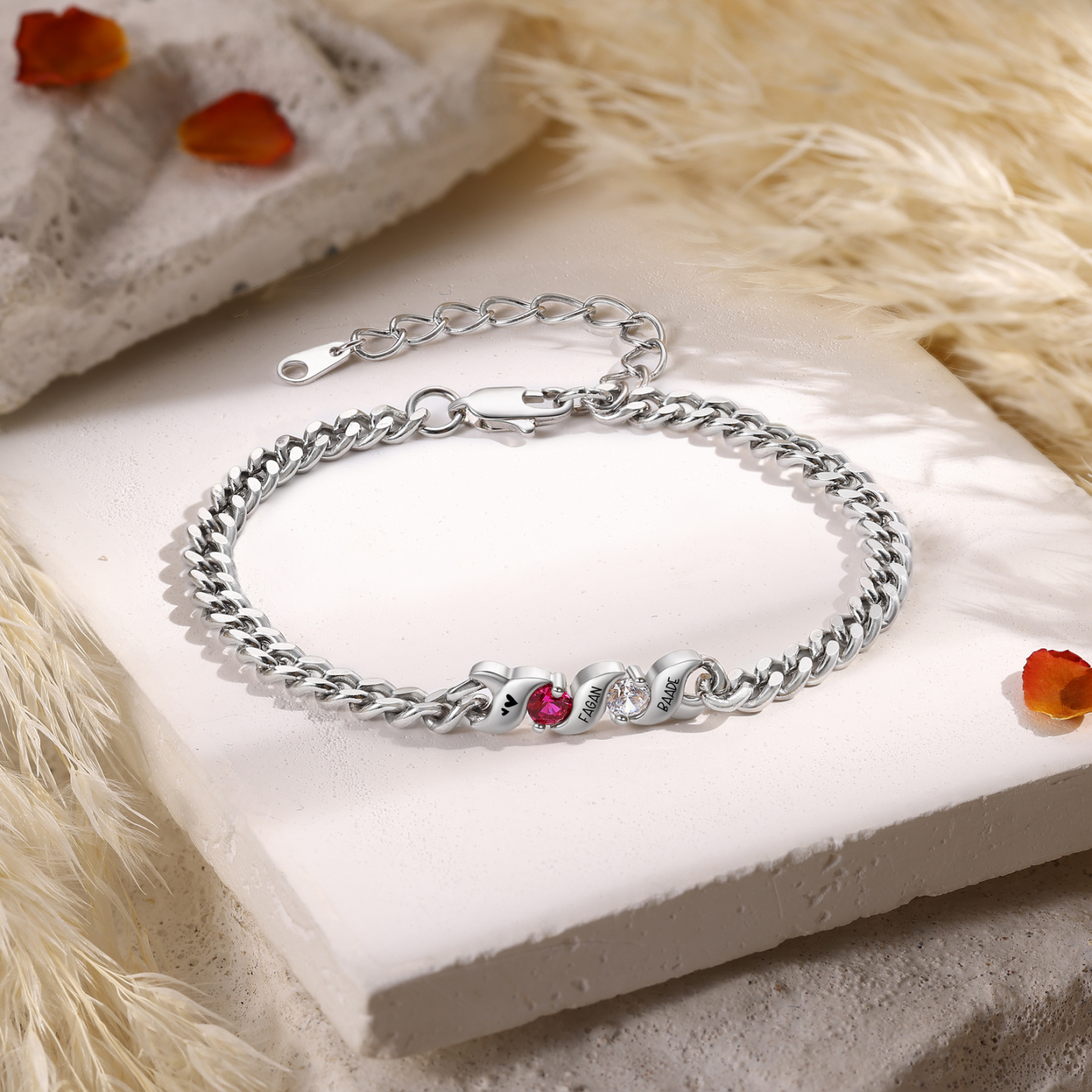 Personalized Cuban Link Bracelet Custom with 1–5 Names and Birthstones