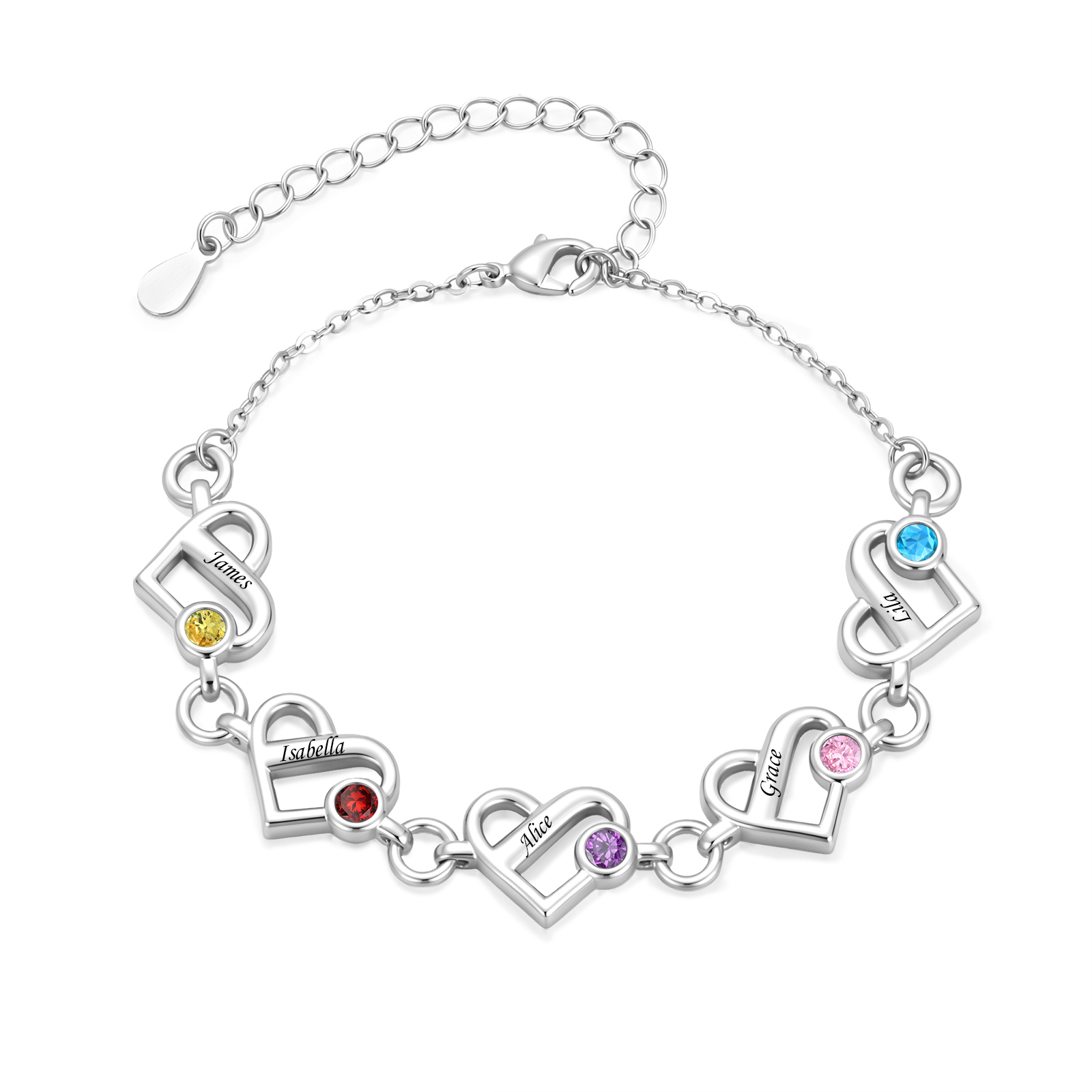 Personalized Heart Lock Bracelet Custom with 1-6 Names and Birthstones Gift for Her