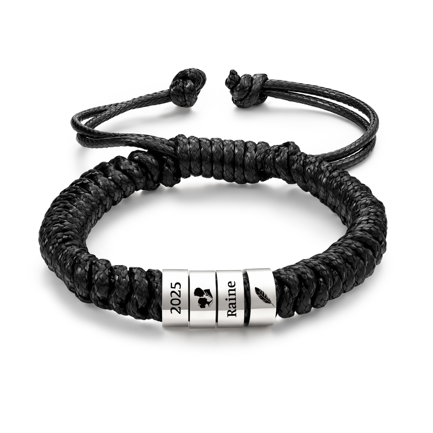 Personalized Braided Rope Bracelet Adjustable Customized with 2-6 Names Beads