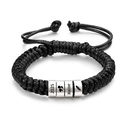 Personalized Braided Rope Bracelet Adjustable Customized with 2-6 Names Beads