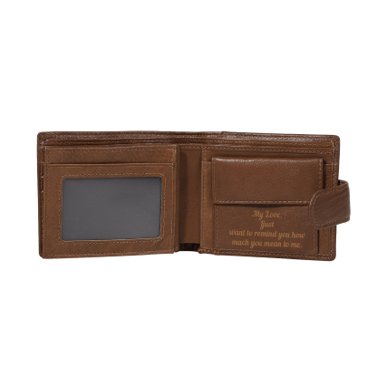 Personalized Leather RFID Blocking Bifold Wallet for Men with Snap Closure Name or Initials Engraved