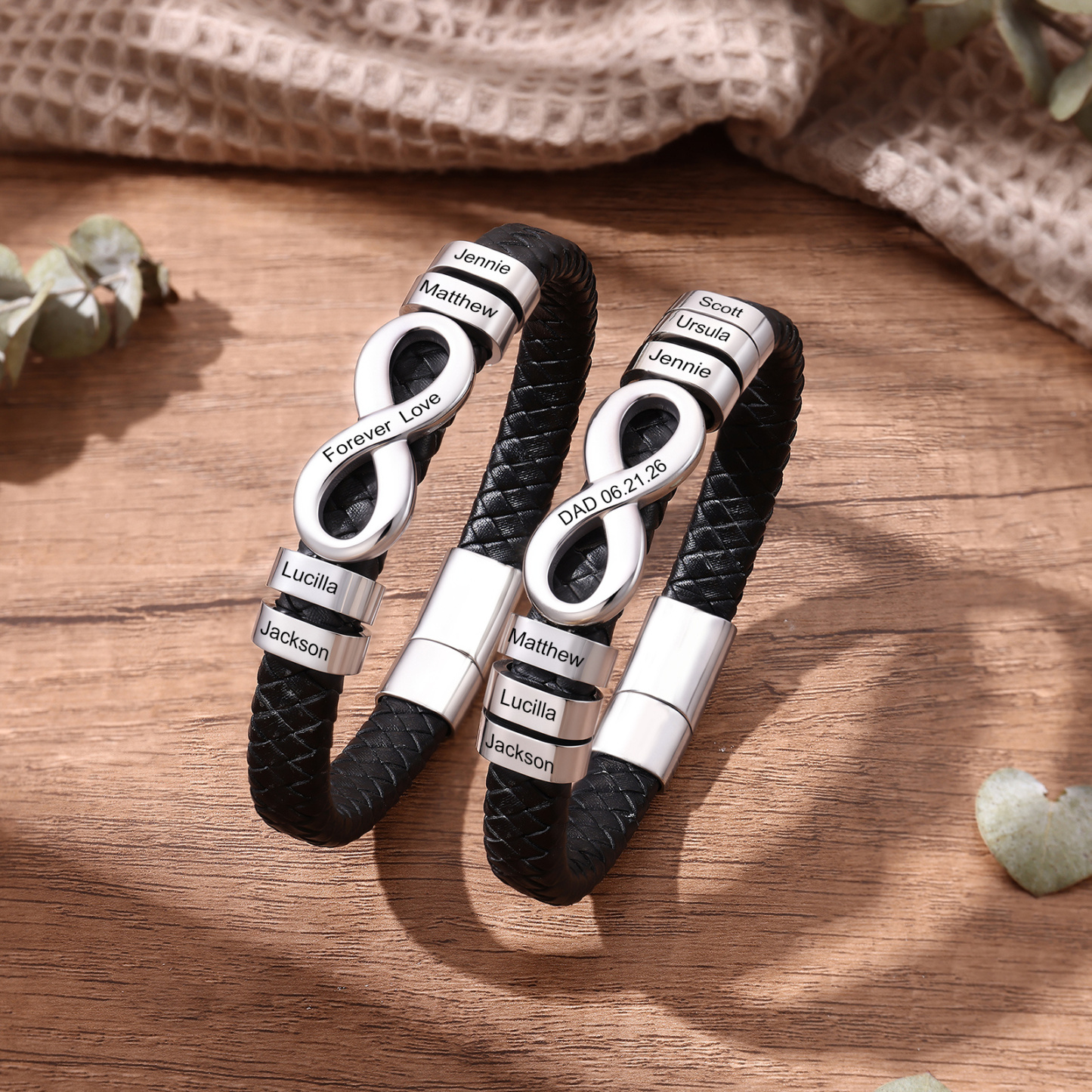 Personalized Infinity Men Bracelet Custom with 2–6 Names Braided Leather Bracelet