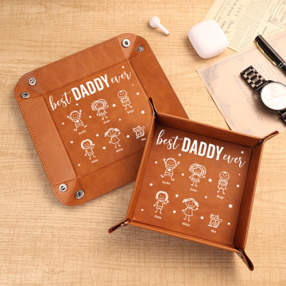 Personalized Leather Valet Tray Customized With 1 To 10 Children’s Names For The World’s Best Dad/Grandpa