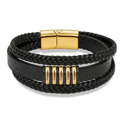Personalized Braided Leather Bracelet for Men Custom with 2–6 Names Engraved