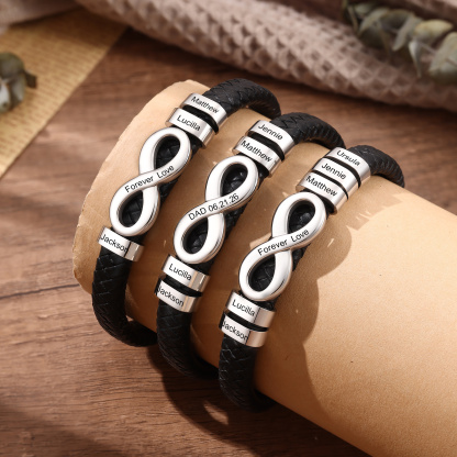 Personalized Infinity Men Bracelet Custom with 2–6 Names Braided Leather Bracelet