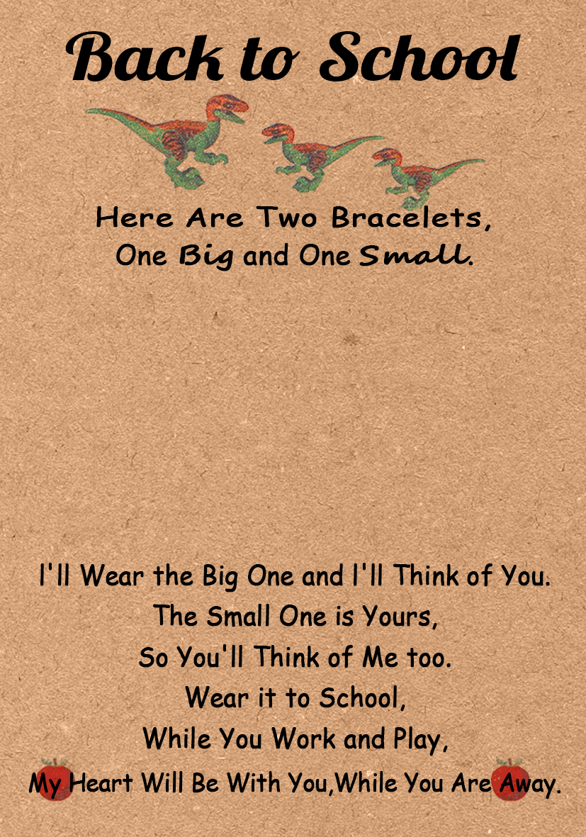 2 Pcs Back To School Gift Dinosaur Heart Bracelet First Day Of School Gift With Gift Box Card Set For Girls/Boys