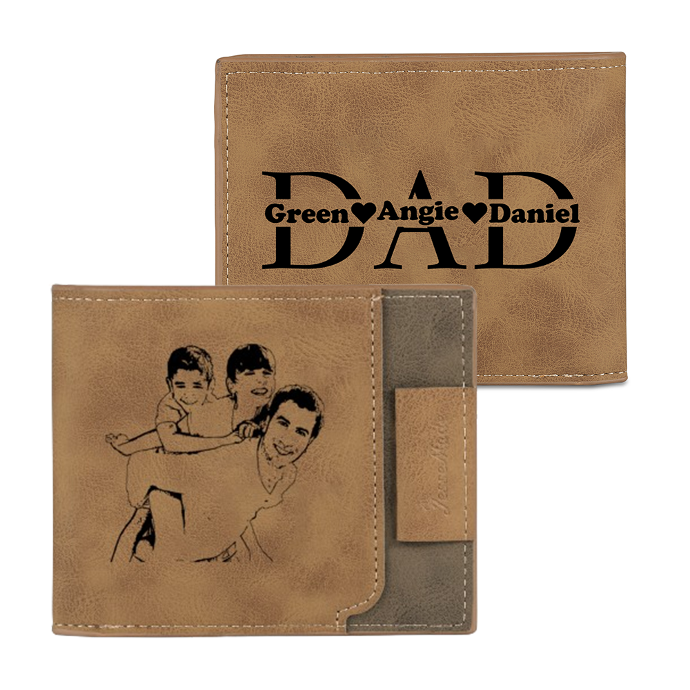 Jessemade UK 3 Names - Personalized Photo Custom Leather Men's Wallet as a Father's Day Gift for Dad 23.99 m1-n3