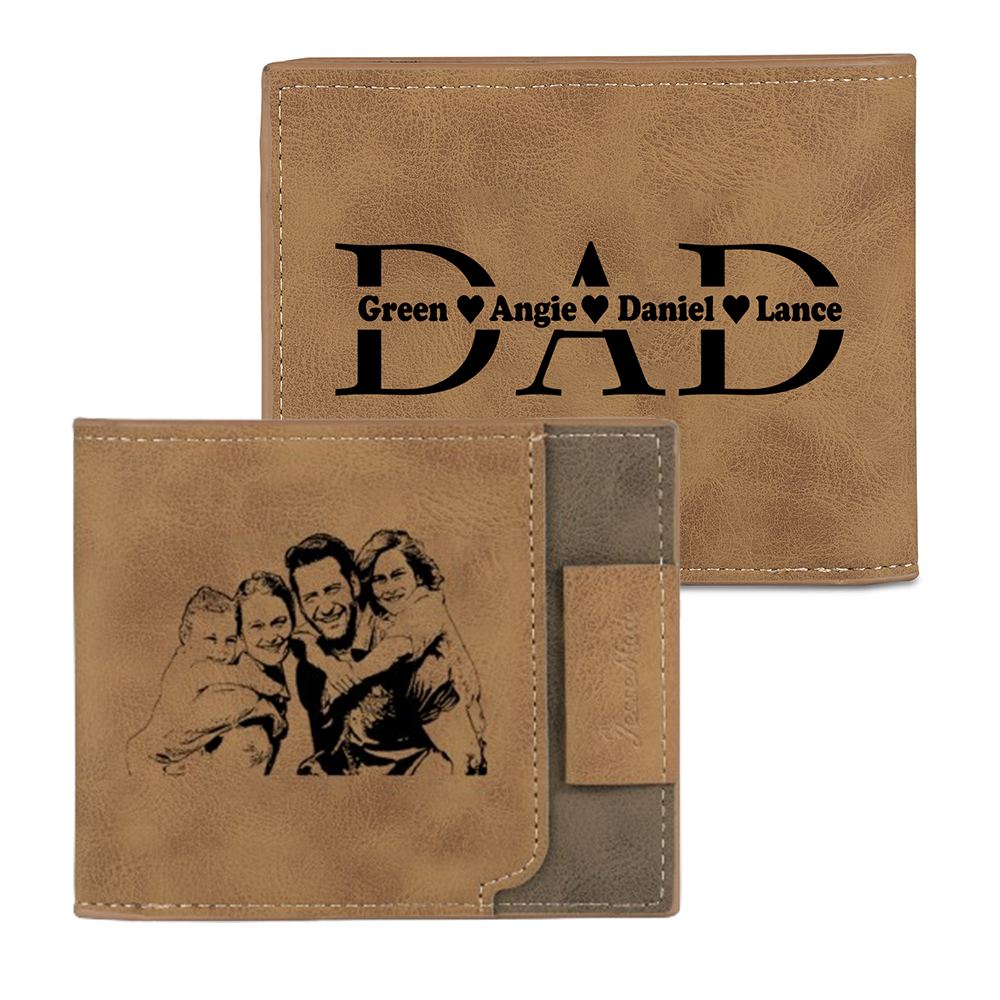Jessemade UK 4 Names - Personalized Photo Custom Leather Men's Wallet as a Father's Day Gift for Dad 24.99 m1-n4