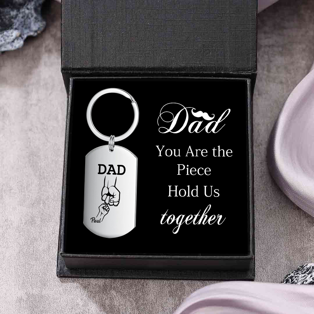 1 Name - Customized Dad Fist Keychain Set l Gift Box with Gift Card fo