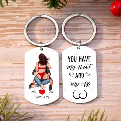 Personalized Keychain Custom 2 Names & Date with "You Have My Heart An