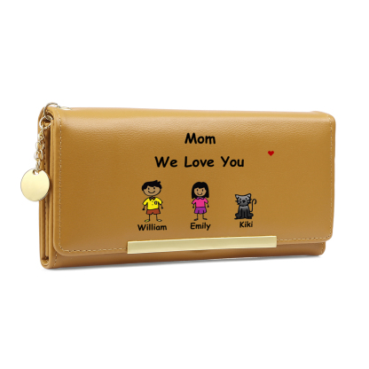 Personalized Wallet - Cartoon Character Style - 1-6 Names & 2 Texts