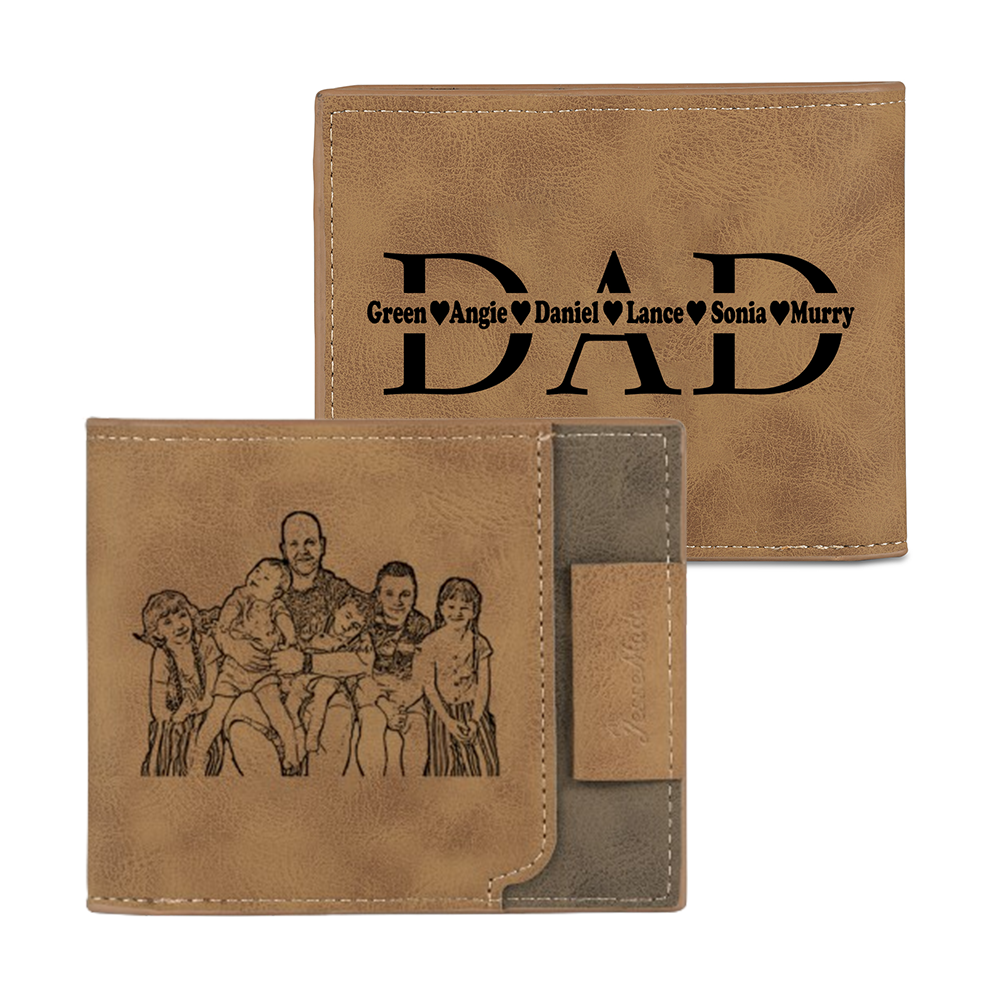 Jessemade UK 6 Names - Personalized Photo Custom Leather Men's Wallet as a Father's Day Gift for Dad 26.99 m1-n6