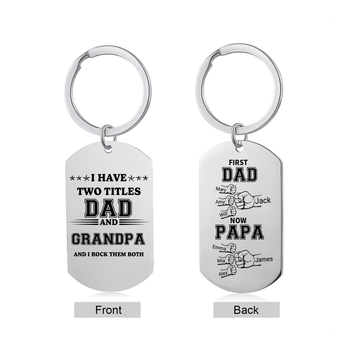 Personalized Dad's "First Dad Now Grandpa" Fist Keychain Custom Names Gift For Grandpa - Father's Day