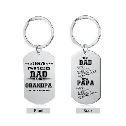 Personalized Dad's "First Dad Now Grandpa" Fist Keychain Custom Names Gift For Grandpa - Father's Day