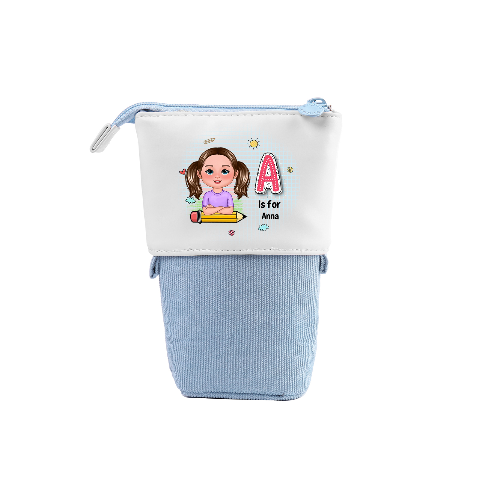 Personalized Cartoon Character & Initial Name Pencil Case - Back To School Gift For Boys & Girls 