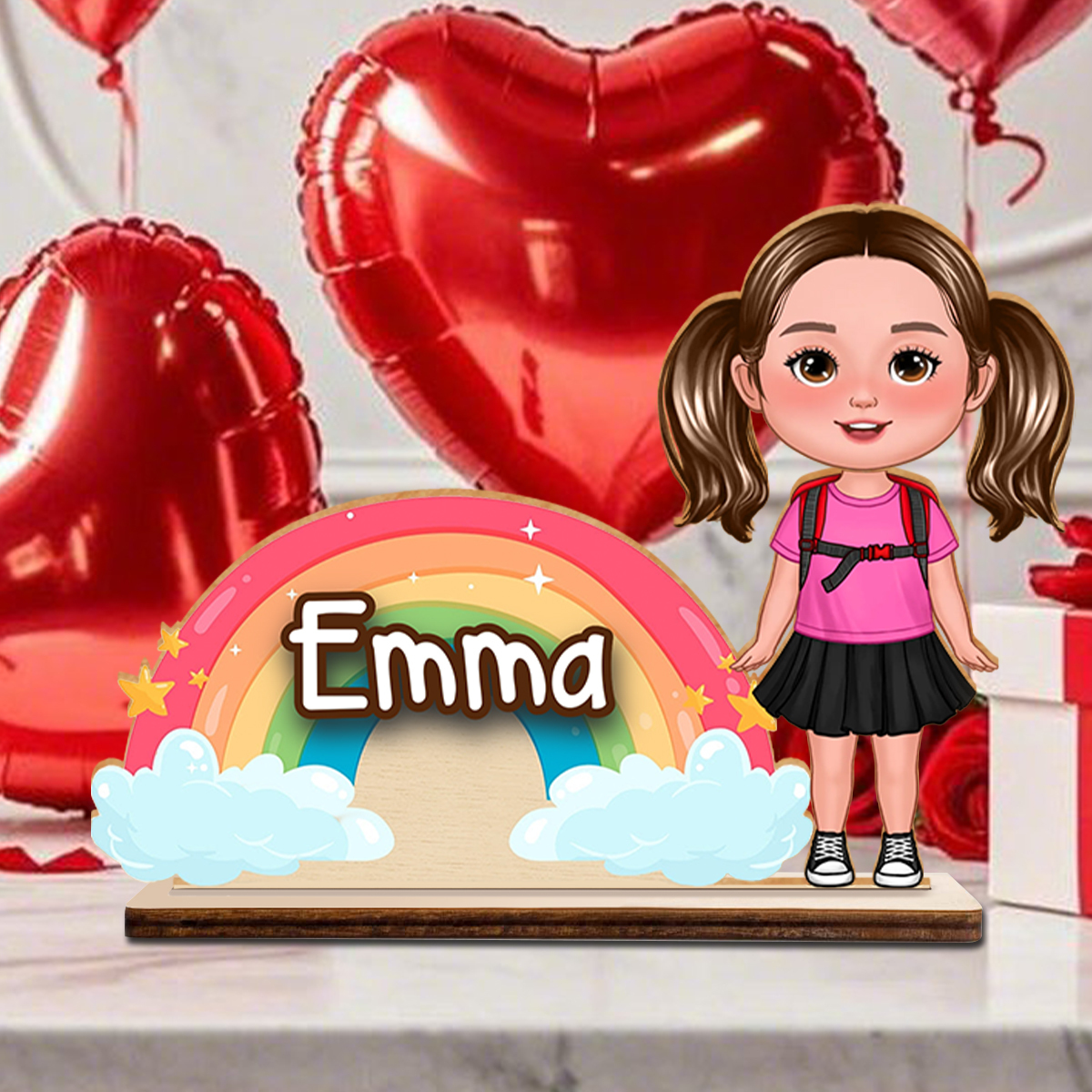 Personalized Rainbow Character Name Plaque – Custom Back-to-School Desk Sign with Name & Cartoon