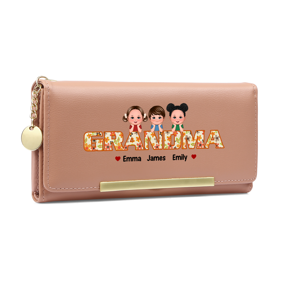 Unique Custom Wallet for Mom & Grandma – Personalized with Names & Cartoon Character Design