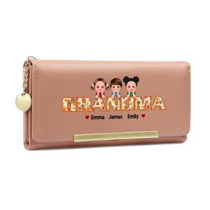 Unique Custom Wallet for Mom & Grandma – Personalized with Names & Cartoon Character Design