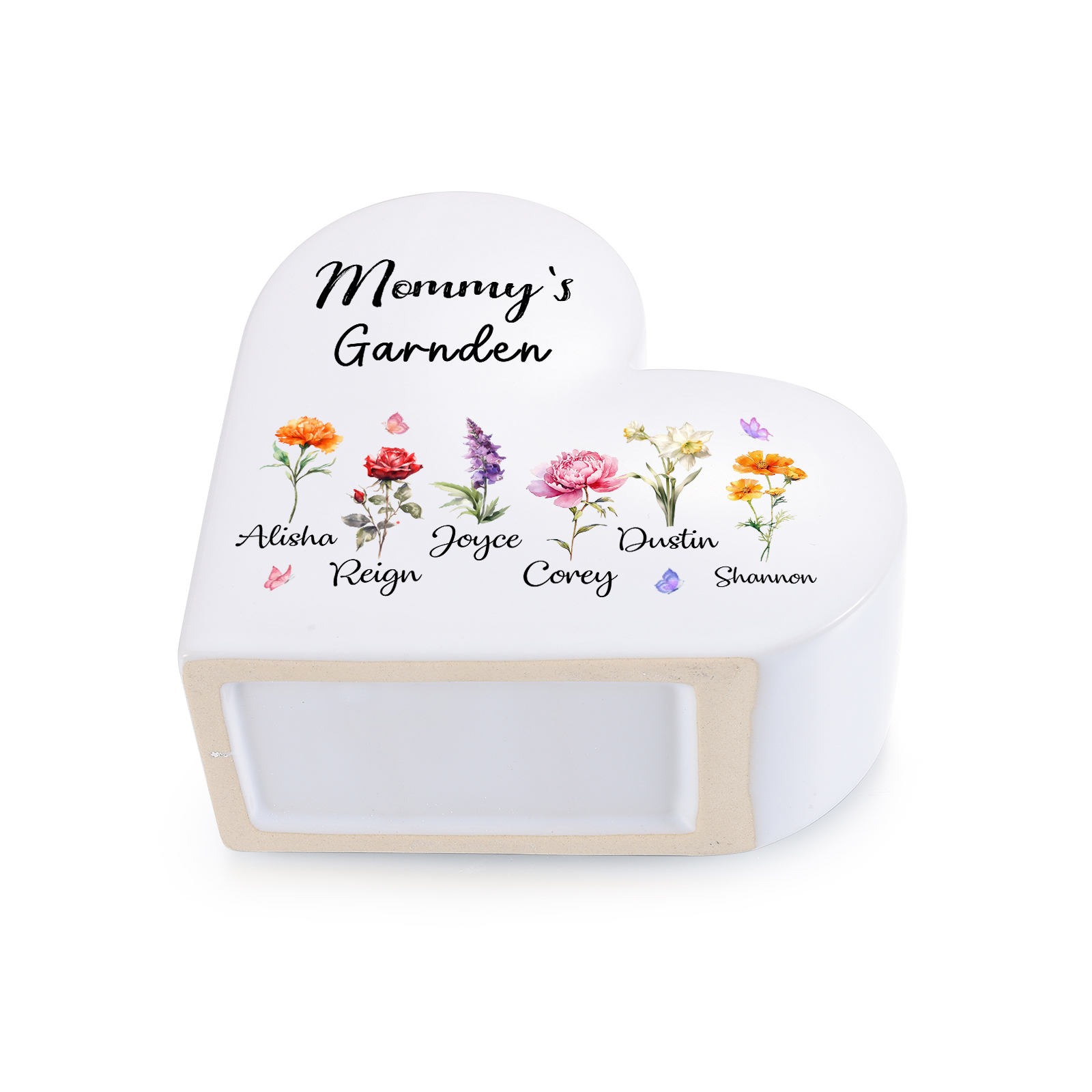 Personalized Heart Shaped Ceramic Vase Grandma’S Garden Custom With 1–12 Birth Flowers And Names