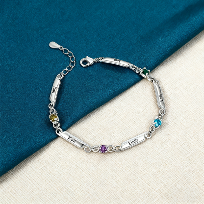 Personalized Family Name Bracelet With 1 Birthstones Engraved Names Gift For Her