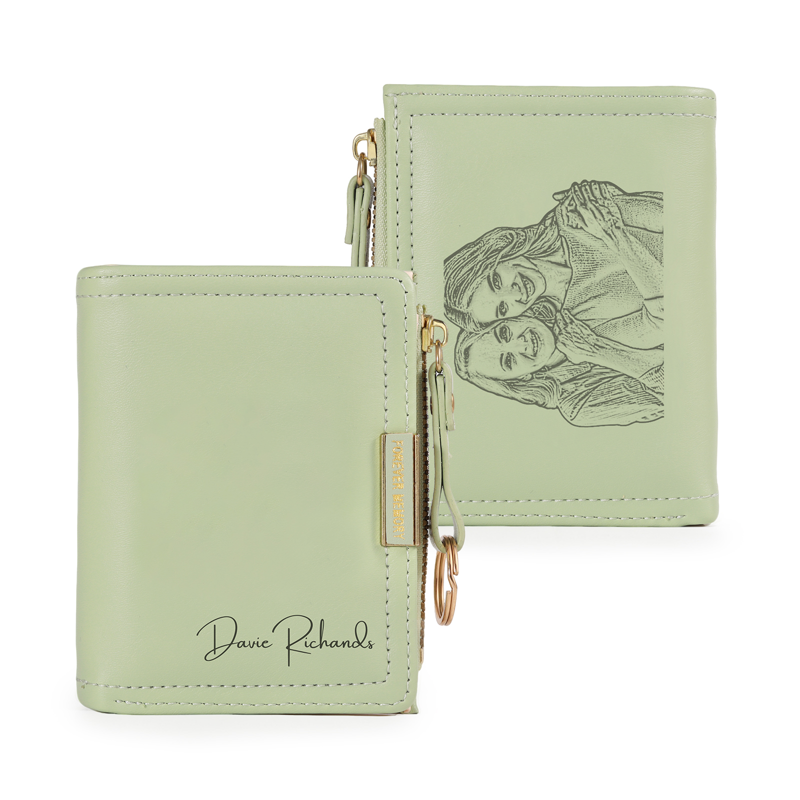 Personalized Leather Zippered Wallet Custom With Photo And Engraved Name