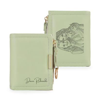 Personalized Leather Zippered Wallet Custom With Photo And Engraved Name