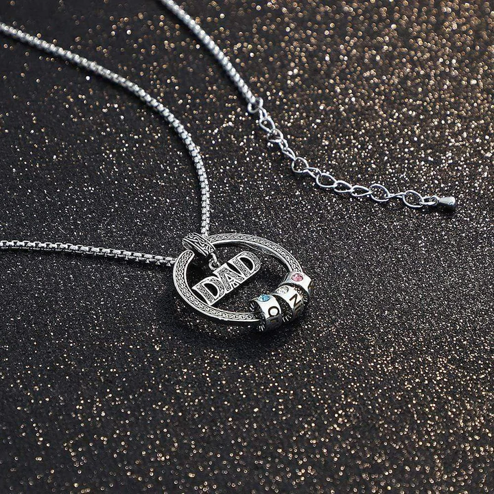 Dad Necklace Personalized Circle Men Necklace with Birthstones Engraved 5 Names Gifts For Father