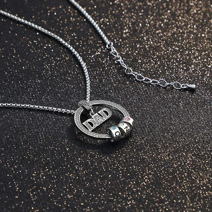 Dad Necklace Personalized Circle Men Necklace with Birthstones Engraved 5 Names Gifts For Father