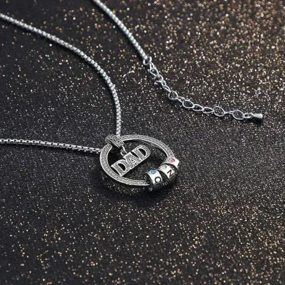 Dad Necklace Personalized Circle Men Necklace with Birthstones Engraved 5 Names Gifts For Father