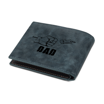 2 Names - Personalized Photo Custom Leather Men's Folding Wallet as a Father's Day Gift for Dad