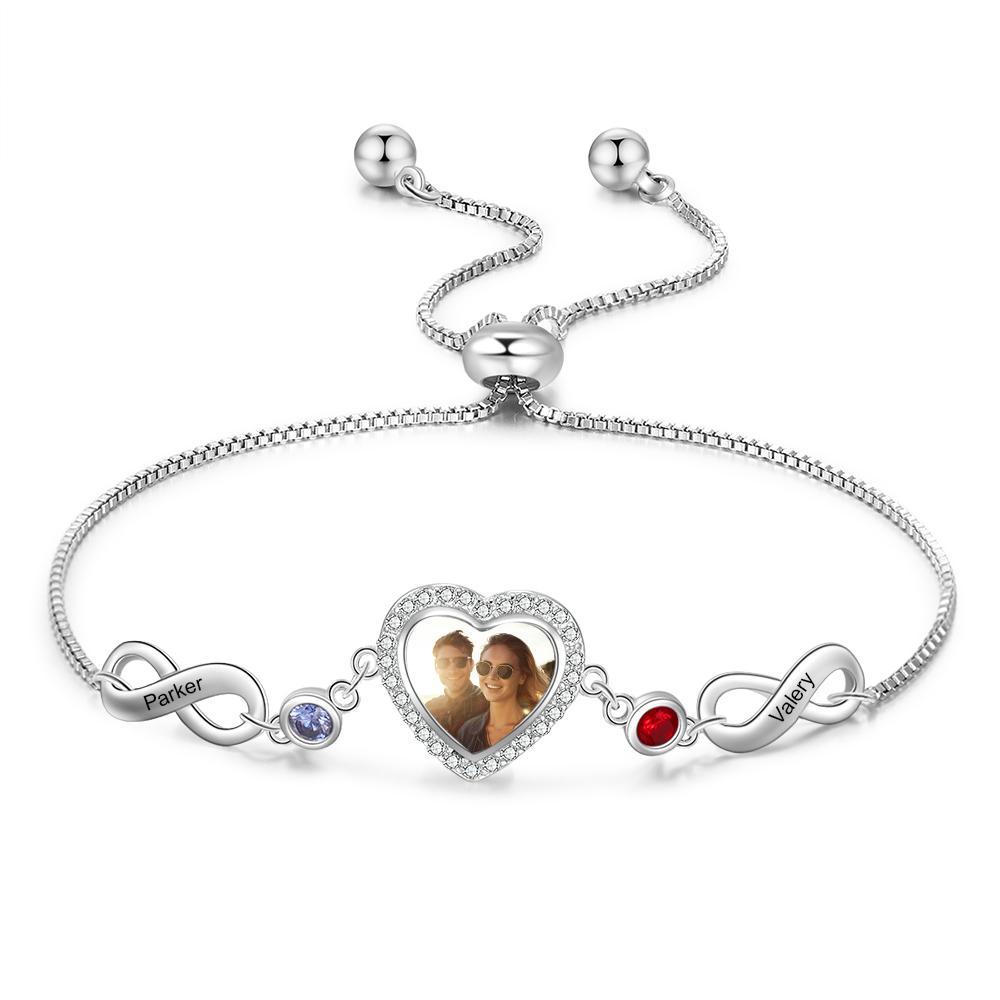 Personalized Heart Photo Bracelet With Birthstones Custom Photo Bracelet Gifts For Her