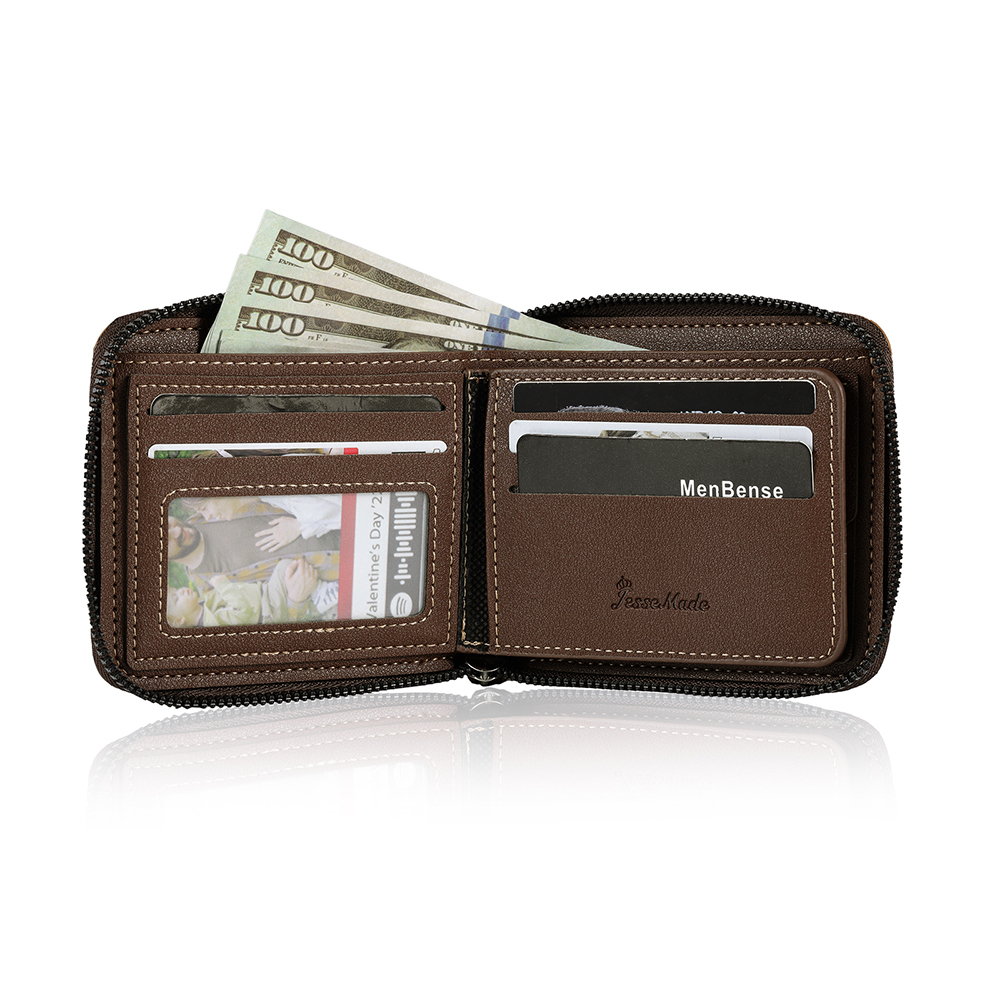 Photo Personalized Leather Zipper Men's Wallet Customized Name Letter Folding Wallet Three Colors Available with Gift Box for Dad