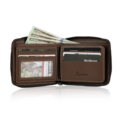 Photo Personalized Leather Zipper Men's Wallet Customized Name Letter Folding Wallet Three Colors Available with Gift Box for Dad