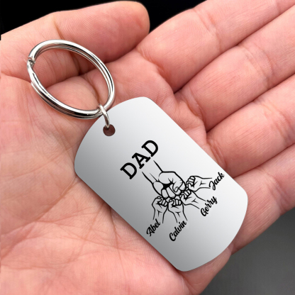 4 Names - Personalized Fist Pendant Keychain Gift Set - Customized Photo Special Gift for Dad