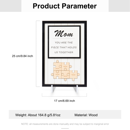 Mom Puzzle Sign Personalized 5 Names Wooden Sign Family Gifts-Mom You Are the Piece that Holds Us Together
