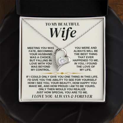 Heart Necklace with "To My Beautiful Wife" Message - Valentine’s Day Gifts for Her | Jessemade