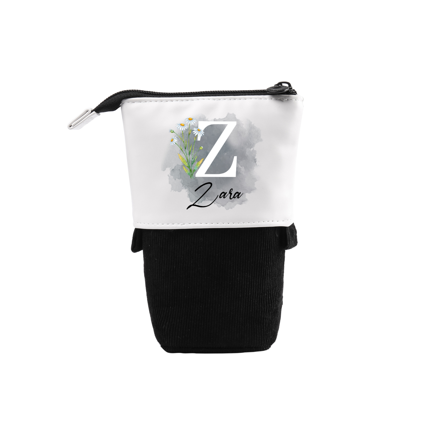 Personalized Pencil Case Custom Name & Letter & Birthday Flower Pen Pouch Back To School Gift for Kids