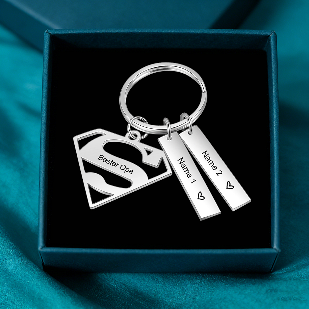 2 Names Customized Keychain With Card Gift Box Set Gift For Dad