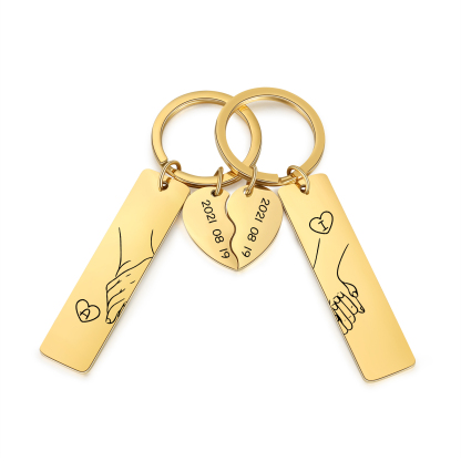 Personalized Hand in Hand Couple Keychain Set Engrave Name Matching Couple Gifts