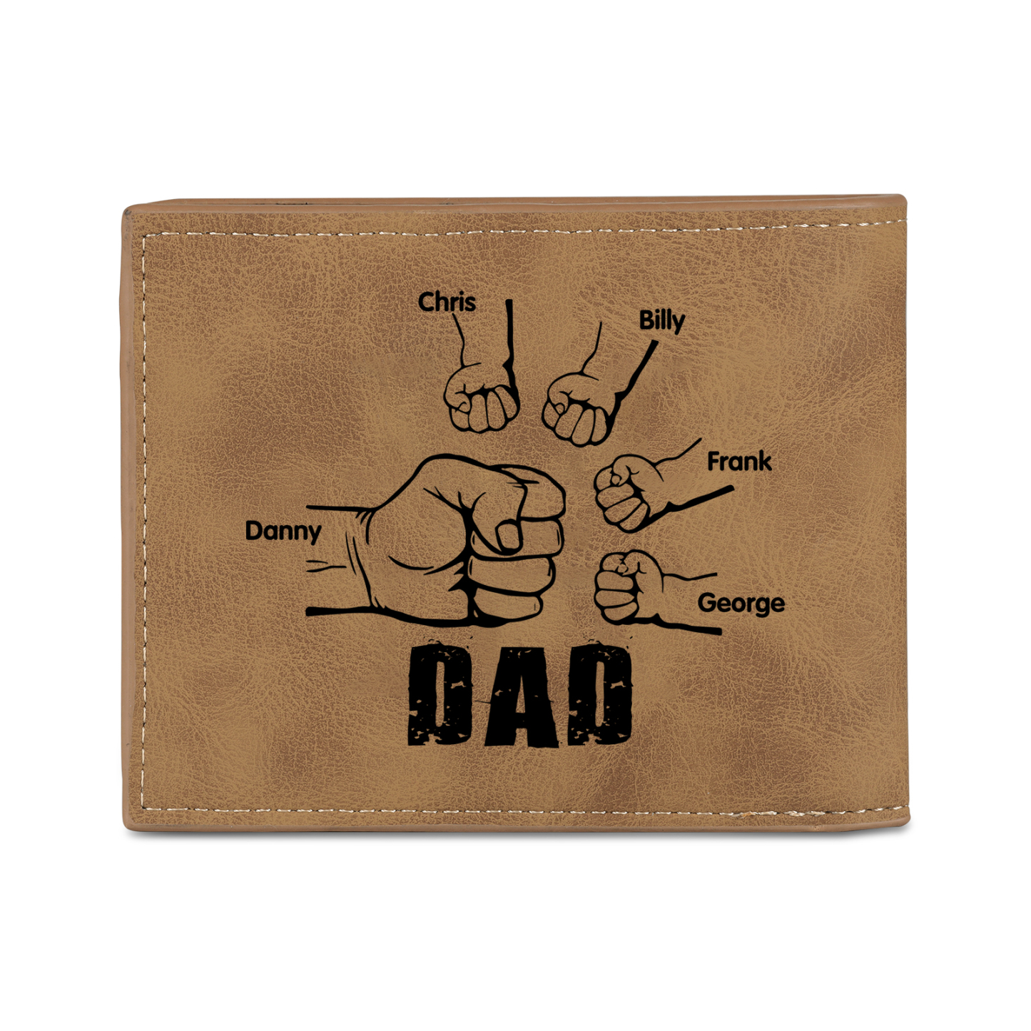 5 Names - Personalized Photo Custom Leather Men's Folding Wallet as a Father's Day Gift for Dad