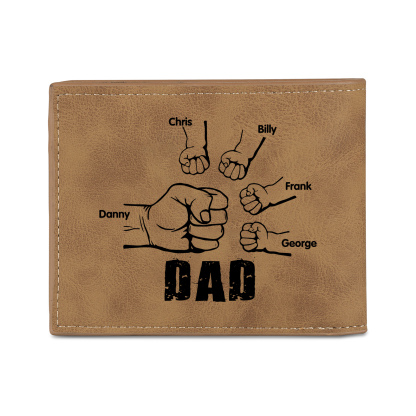 5 Names - Personalized Photo Custom Leather Men's Folding Wallet as a Father's Day Gift for Dad