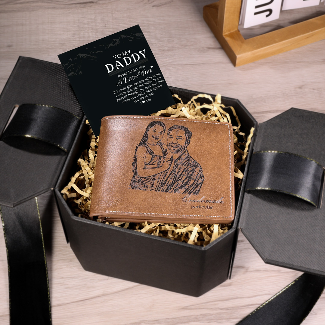 Personalized Leather Wallet Engraved Photo Short Purse Gifts For Men