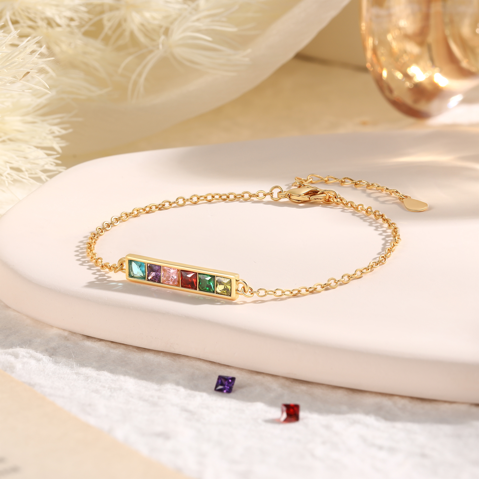 S925 Sterling Silver Family Birthstone Bracelet Customizable with 1–6 Stones Minimalist Gold Bracelet