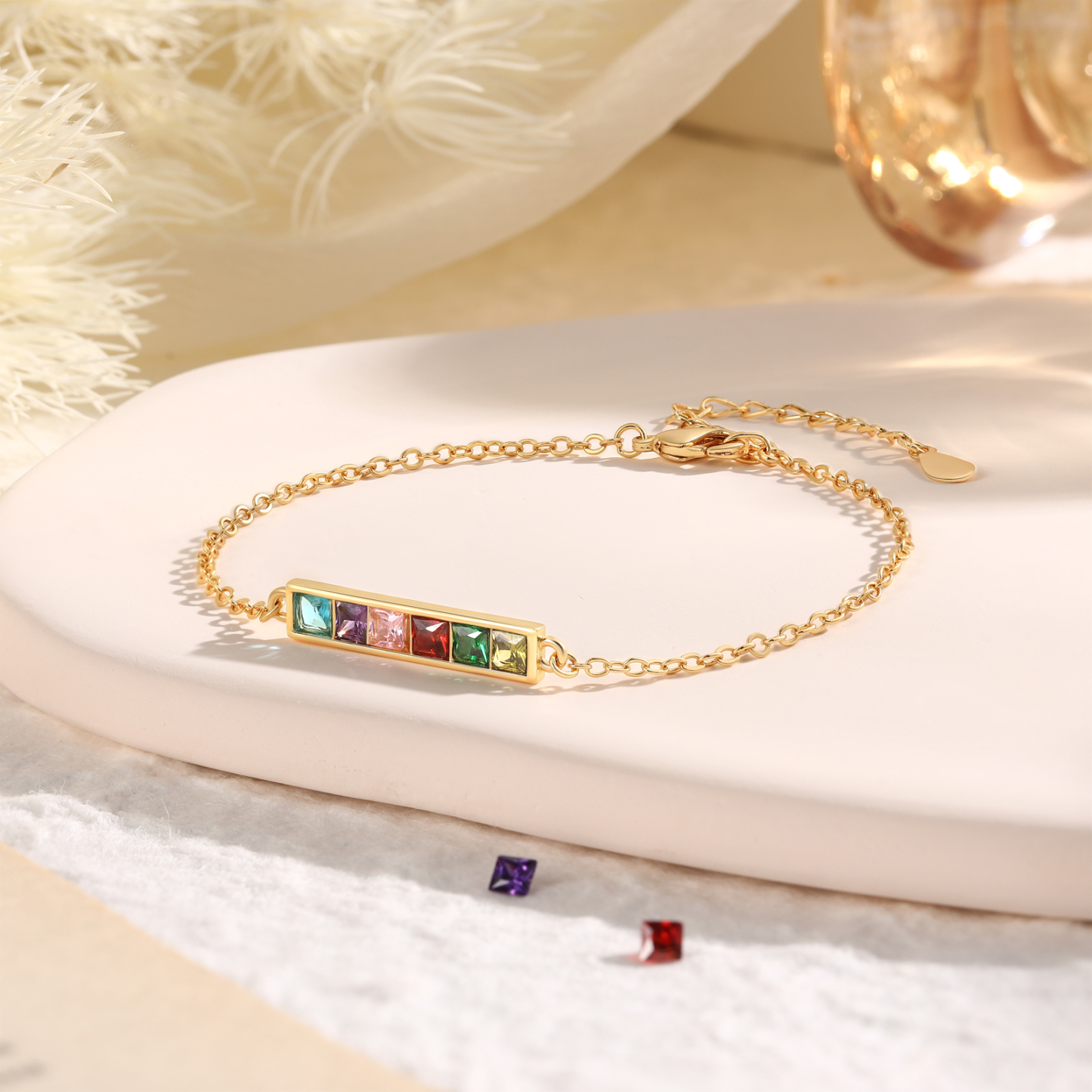 S925 Sterling Silver Family Birthstone Bracelet Customizable with 1–6 Stones Minimalist Gold Bracelet