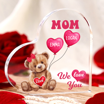 2 Names-Personalized Bear Acrylic Heart Keepsake Custom Text Acrylic P