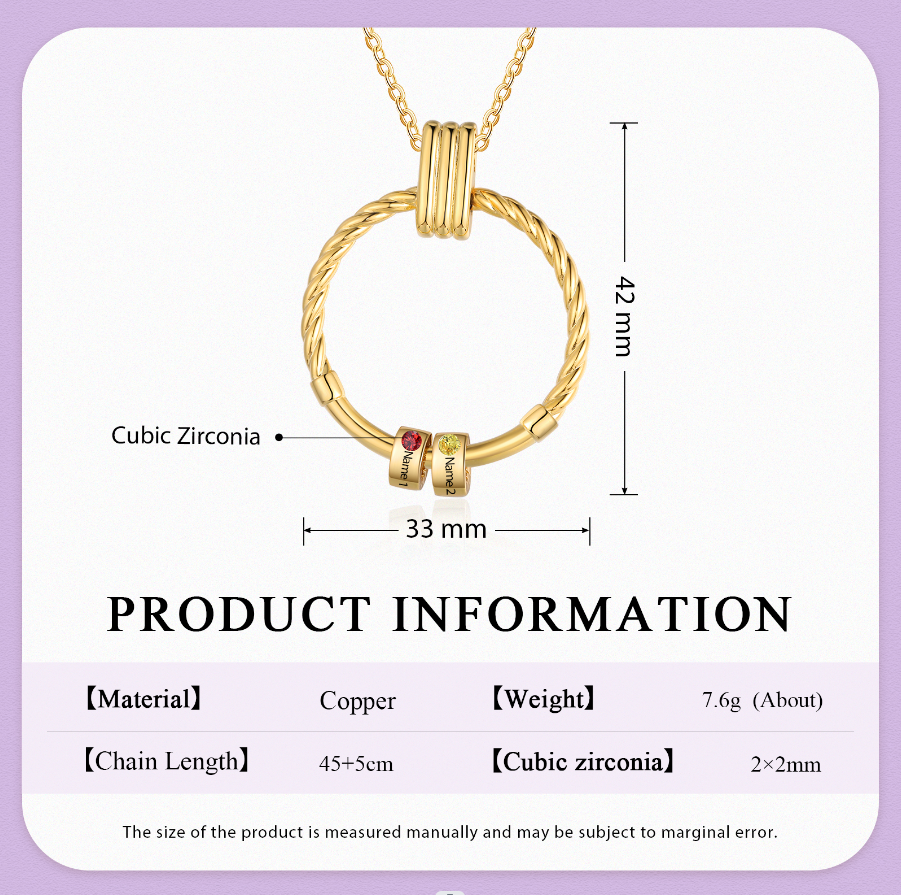 2 Names - Personalized Round Pendant Necklace Customized Name Gift for Her