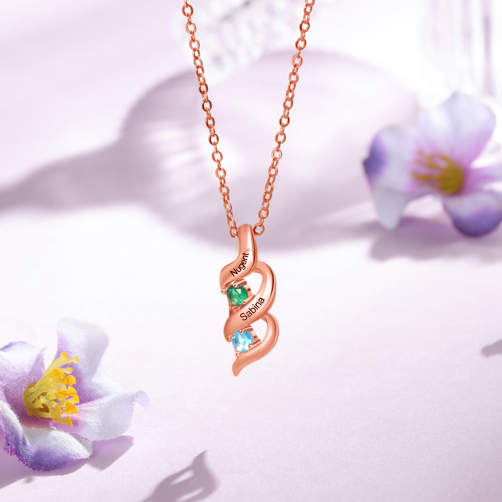 Mother DNA Necklace Personalized Family Necklace Engrave 2 Names & Birthstones Gifts For Her