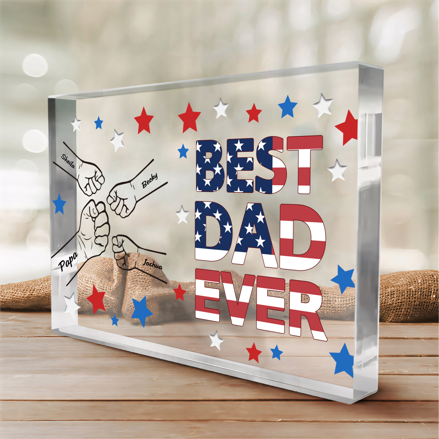 4 Names - Personalized Fist Family Acrylic Keepsake Customized Name Acrylic Home Decor Gift for Dad