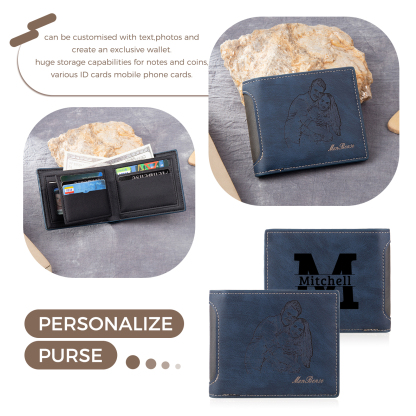 Personalized Leather Folding Wallet With Photo, Name and Letter, Gift For Dad